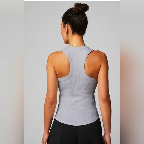 Fabletics Light Gray Ribbed Racerback Tank - Picture 2 of 5